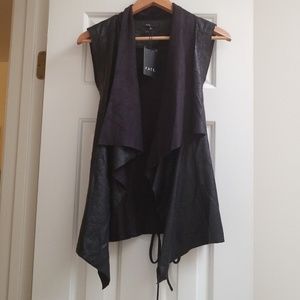 Faux leather sueded open vest